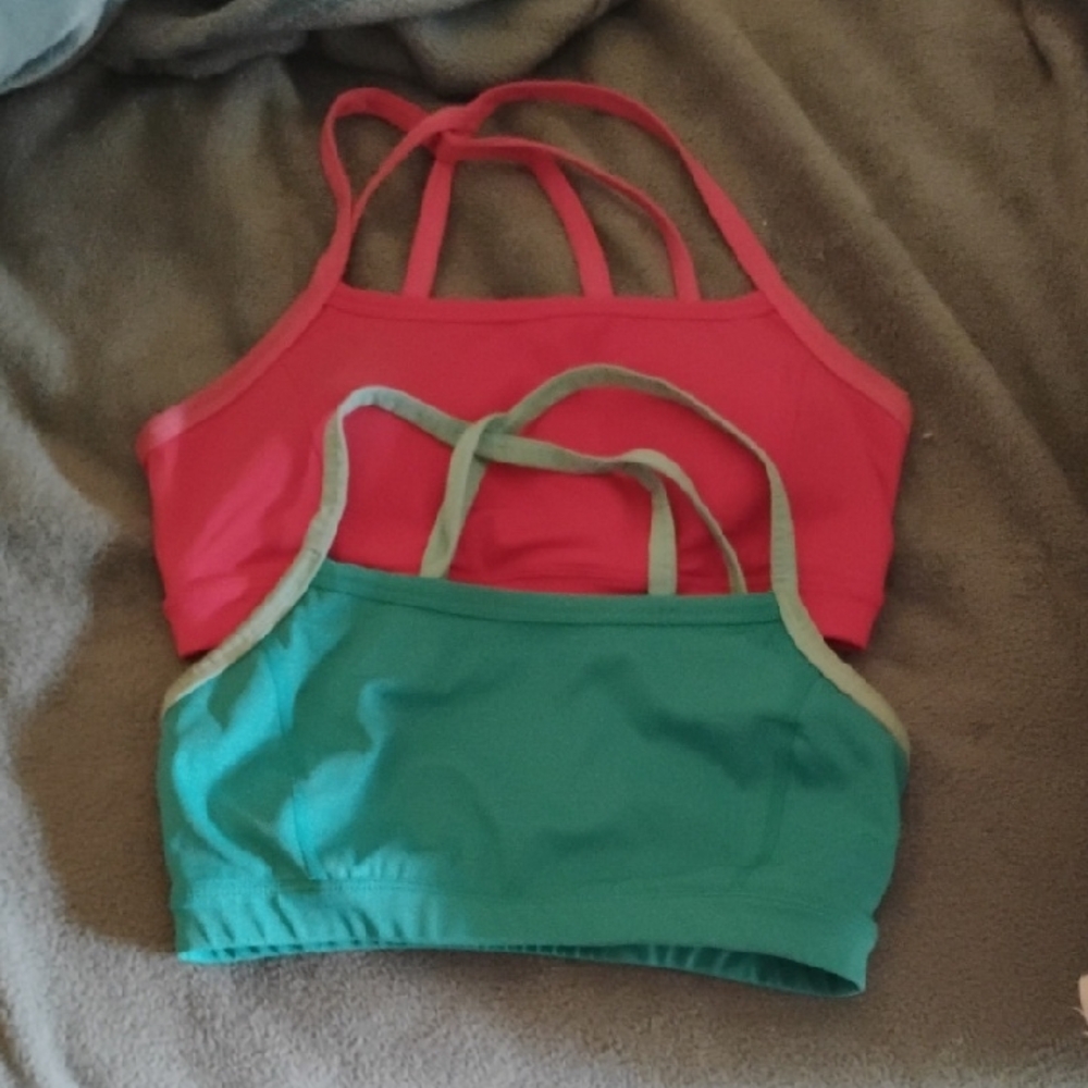 Pink and Green Strappy Sports Bras
